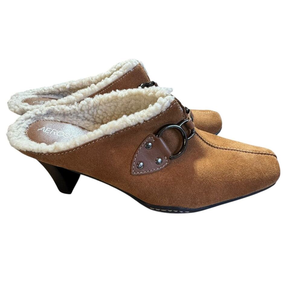 AEROSOLES Tan Heeled Mules with Oxford Details